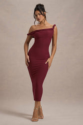 Berry Twisted Asymmetric Midi Dress